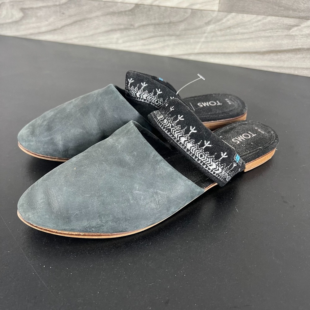 Toms Jutti Mules Women's Size US 6.5W Blue Leather Casual Comfort Slip On Flats